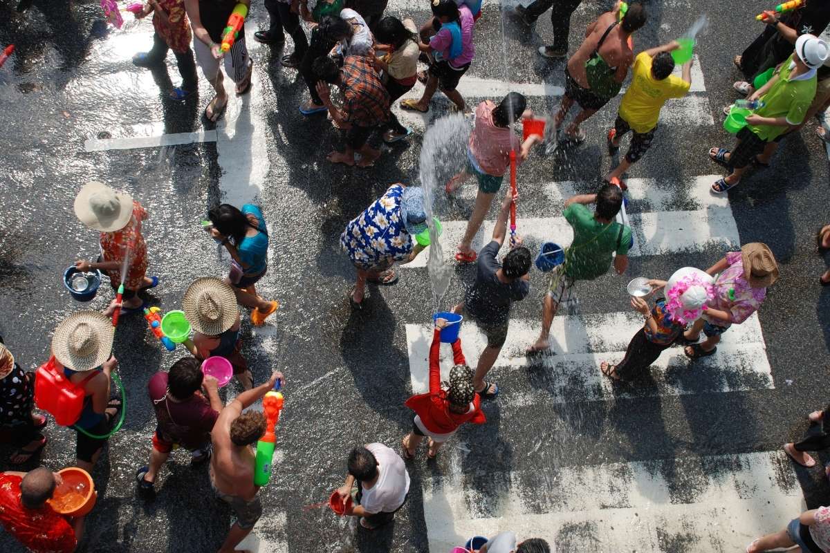 people celebrating songkran phuket festival on bangla road